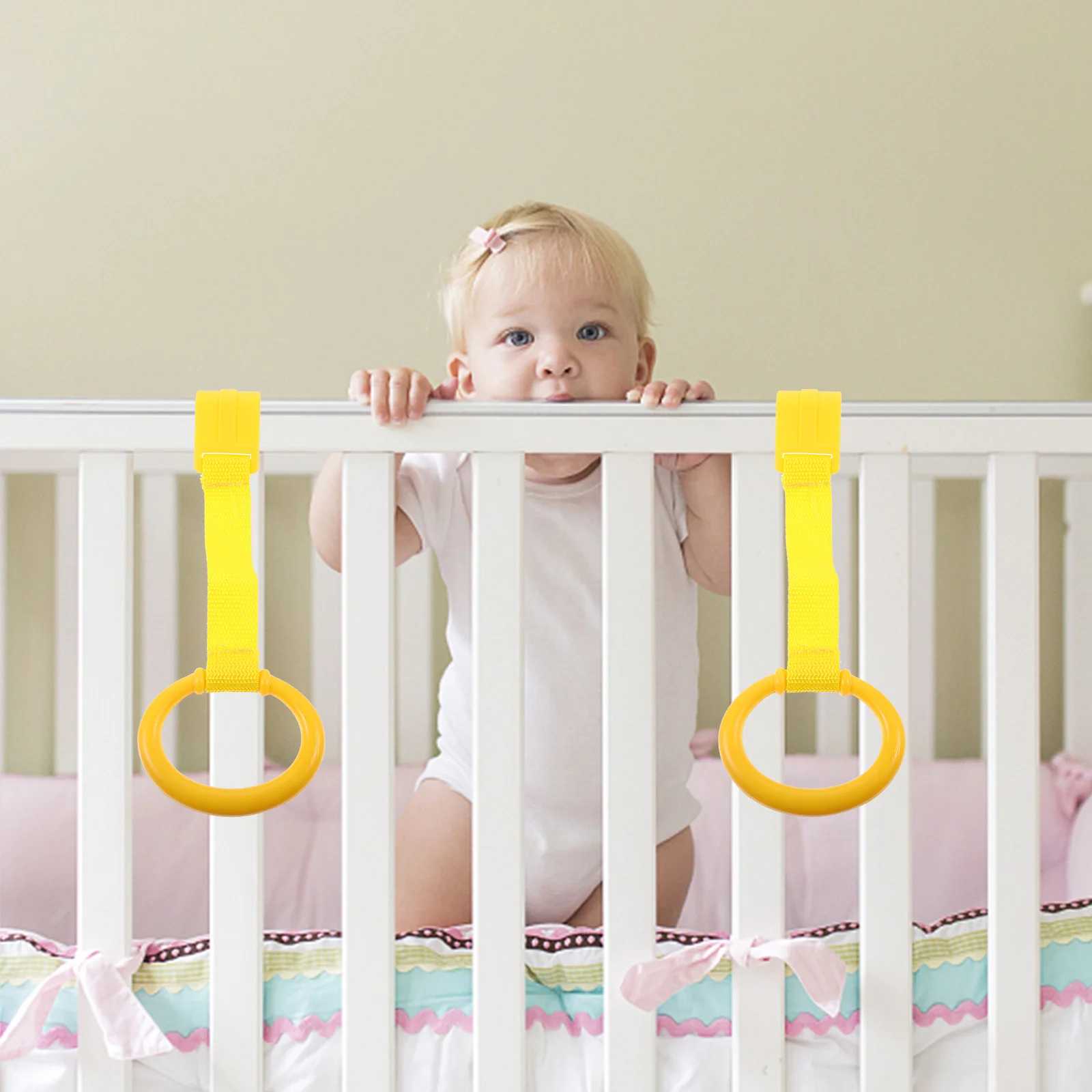 

2 шт., стоячие тяговые кольца для обучения ребенка, многофункциональное подвесное кольцо для детской кроватки, вспомогательный инструмент для ходьбы, безопасные кольца для детской комнаты