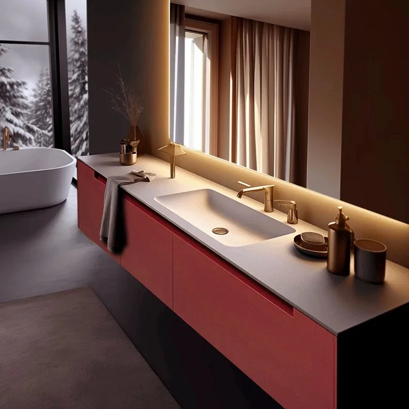 Modern Luxury Full Bathroom Cabinet Smart Light Emitting Diode Mirror Vanity with Sink and Copper Drain