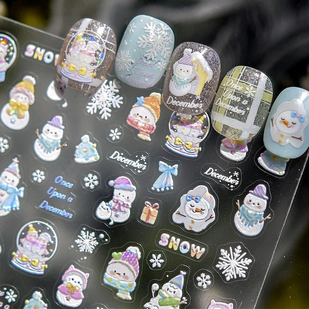 Flocos de neve de inverno boneco de neve estrela árvore de natal grinalda casa pão de gengibre bowknot papai noel bola de cristal arte do prego adesivos decalques