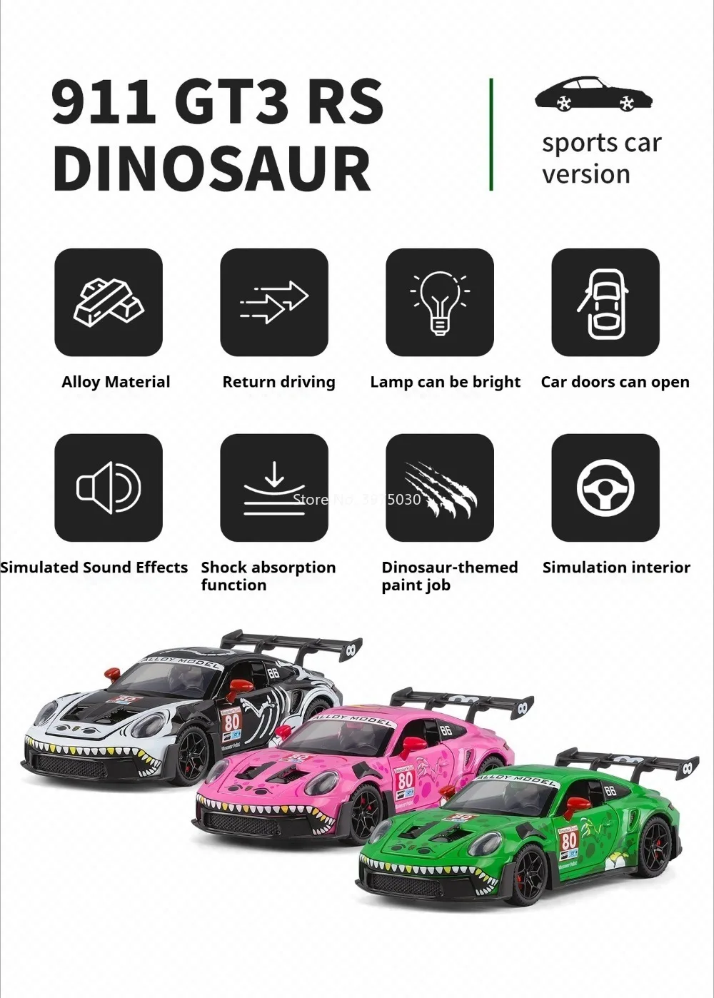 1:32 Porsche 911 GT3 RS Legierung Sportwagen Modell Druckguss Spielzeug Vierfach-Federung Türen zum Öffnen Sound & Licht Fahrzeug Mode-Ornament – Detail 2