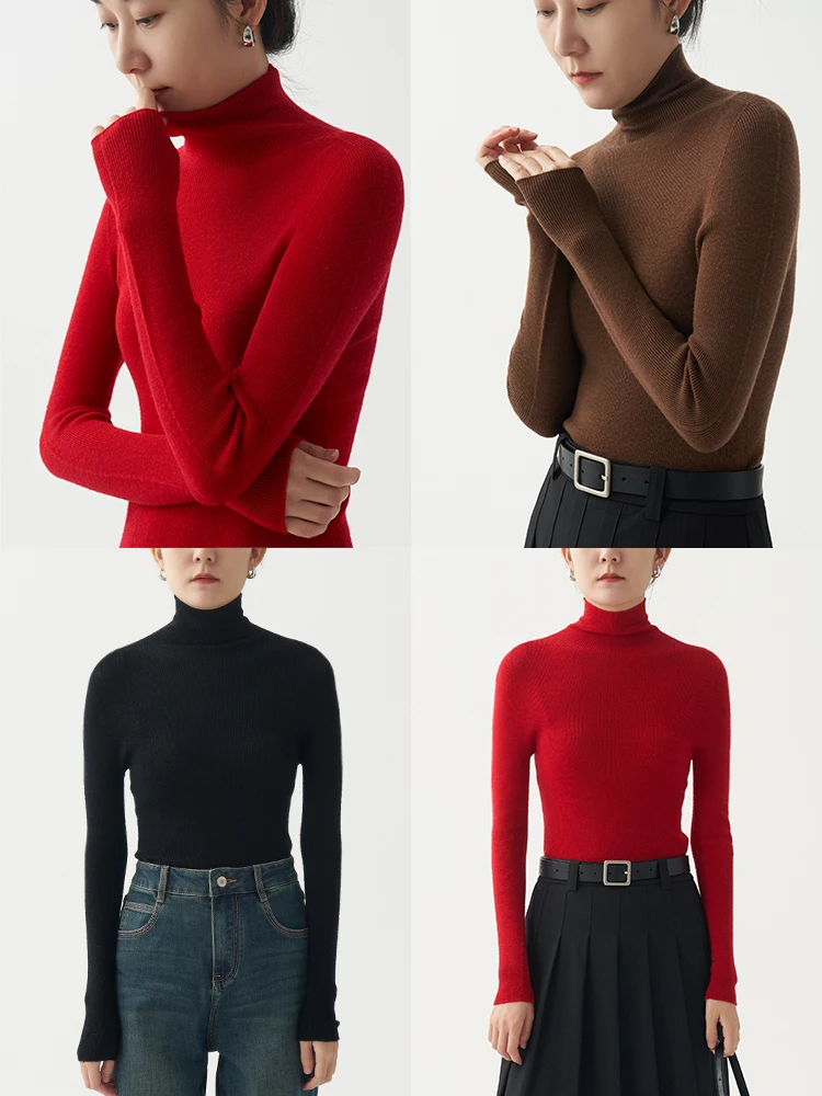 

Женский трикотажный свитер VDH STUDIO с высоким воротом, 100% шерсть, машинная стирка, весенний базовый слой, приталенный крой, офисный стиль, длинный рукав