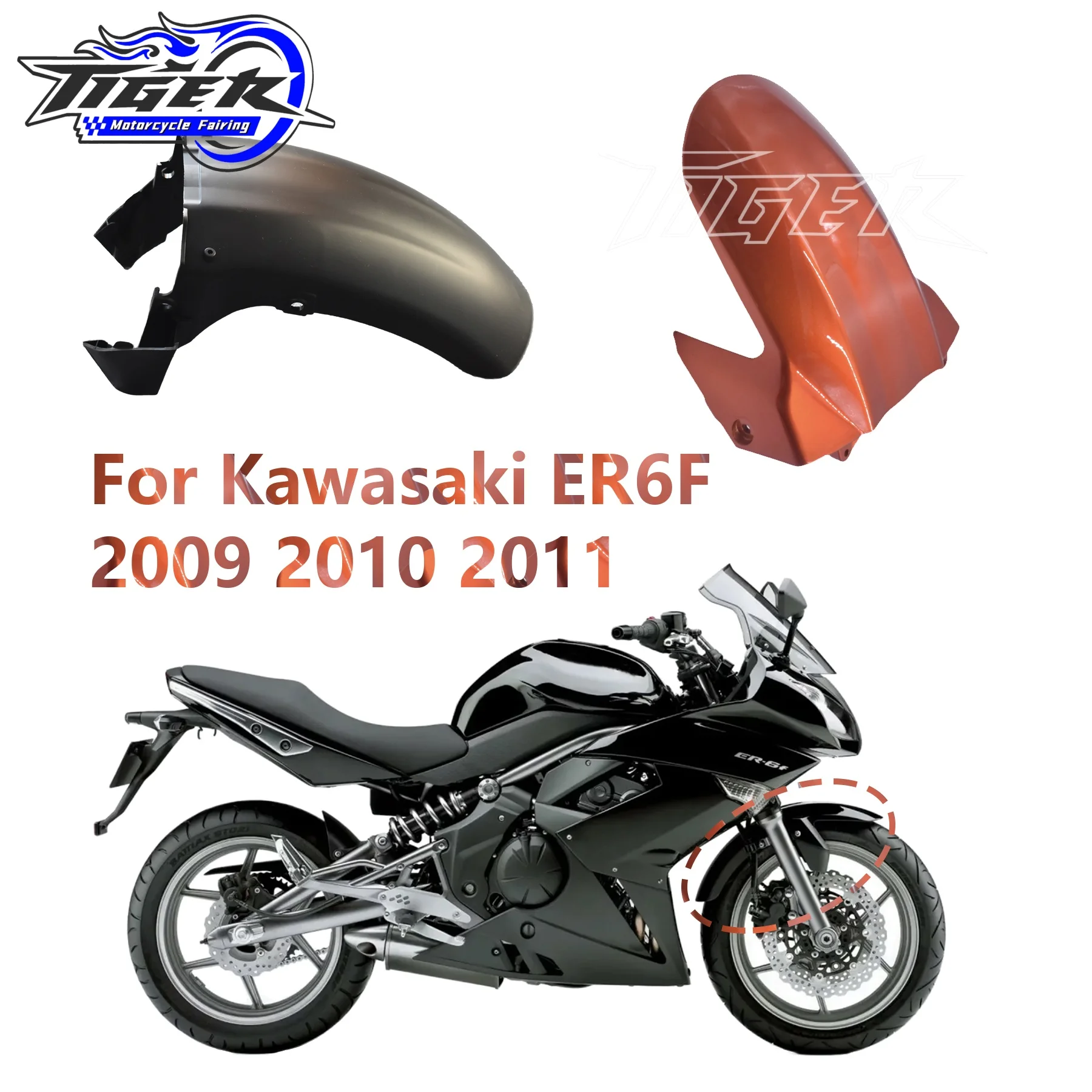

Front Fender Fairing For Kawasaki ER 6N ER6N ER-6N 2009 2010 2011 ER6F ER-6F Mud Splash Guard Fairing ABS Plastic Wheel Mudguard