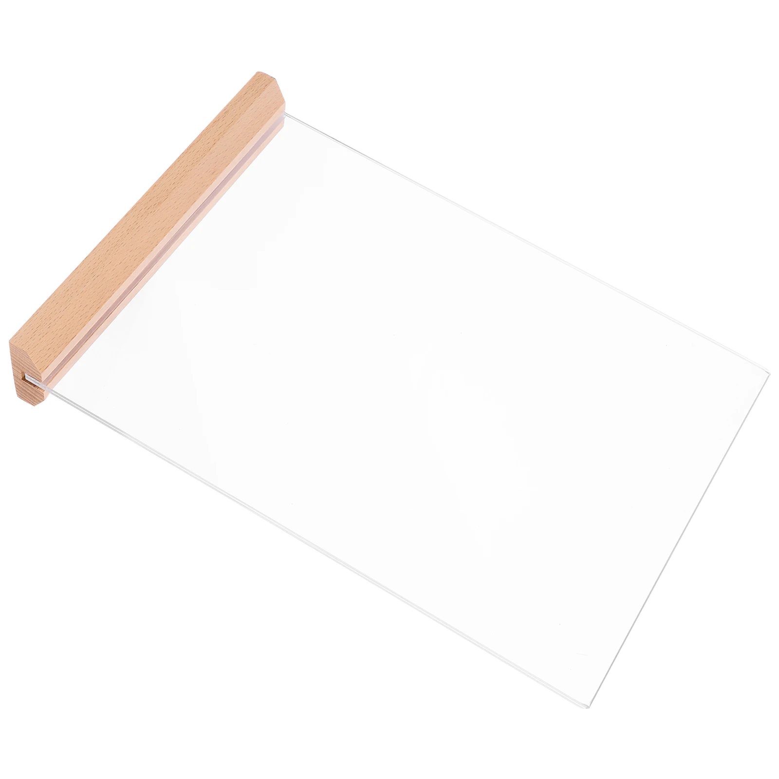 

Acrylic Holder Clear Brochure Display Stand Wood Base Price Sign Holder For Supermarket Store Advertising Food Sign Reusable