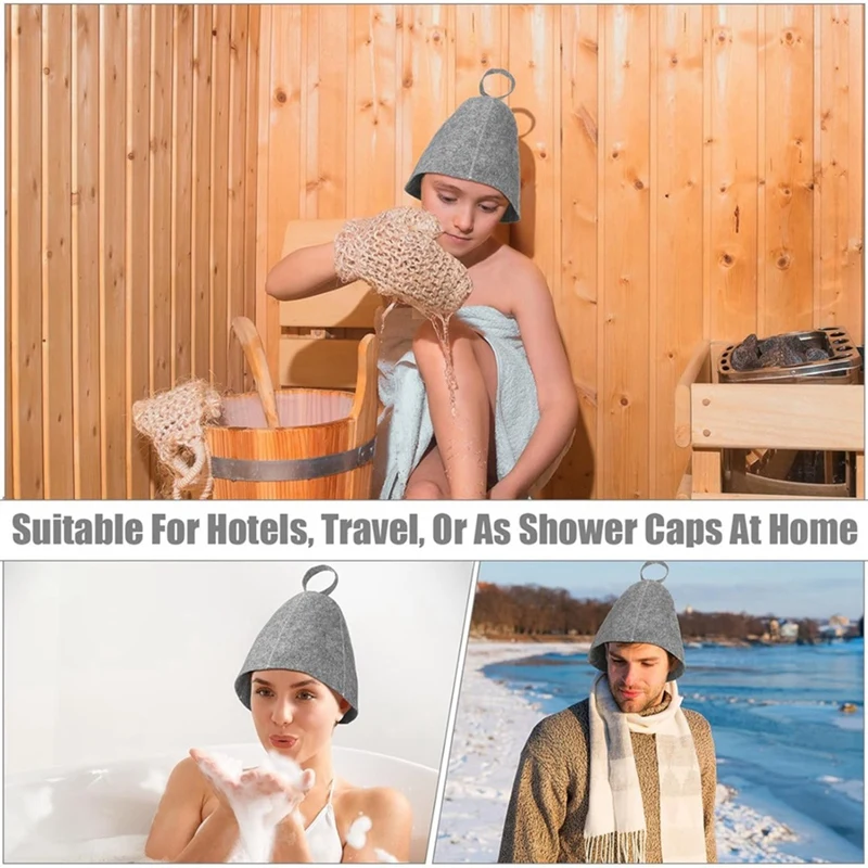 Anti Heat Sauna Hat Thicken Wool Felt Shower Cap Hair Turban Quickly Towel Drying Towel Hats For Sauna Bathroom Durable Grey