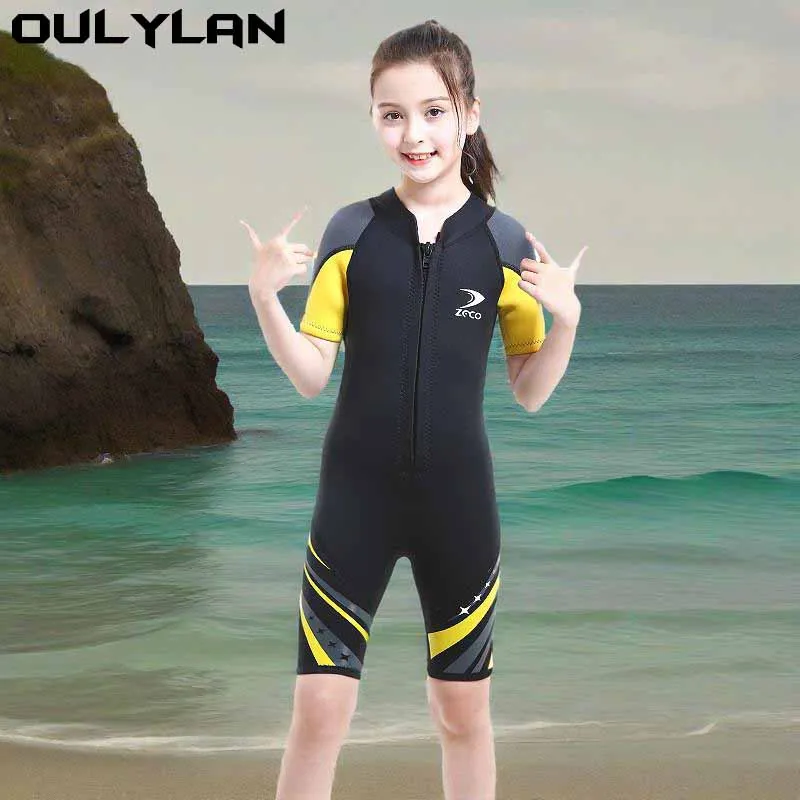

Oulylan Front Zip Wetsuit Kids for Girls Boys Shorty One Piece Wet Suit 2.5mm Neoprene Youth Swimsuit for Surfing Snorkeling