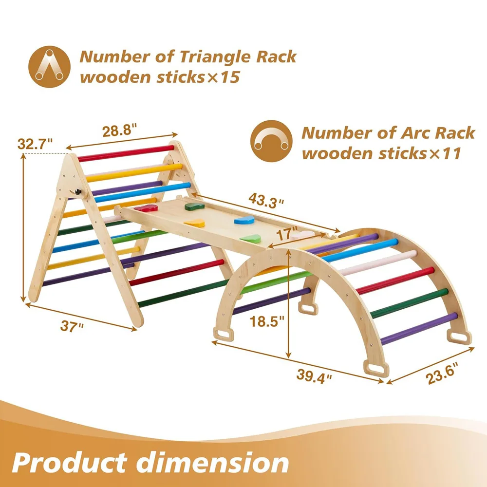 Indoor Playground Triangle Gym Climbing Toy Set Birch Multilayer Board Rock Climbing Skateboard Vaulted Shake