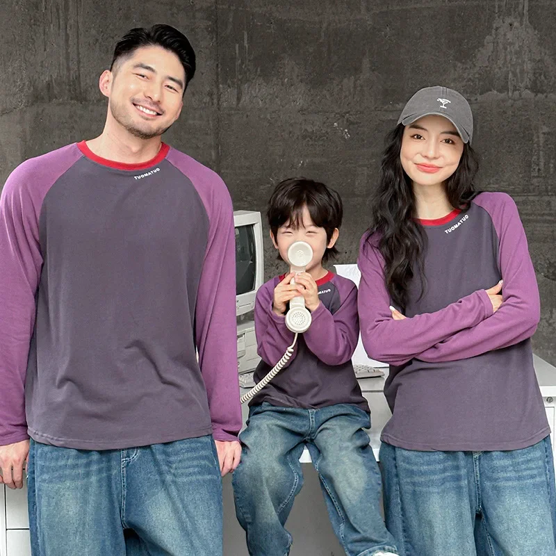 Unisex Family Matching T-Shirts Father Mother Son Daughter Raglan Sleeve Cotton Casual Couple Parent-Child Outfits Kids Pullover