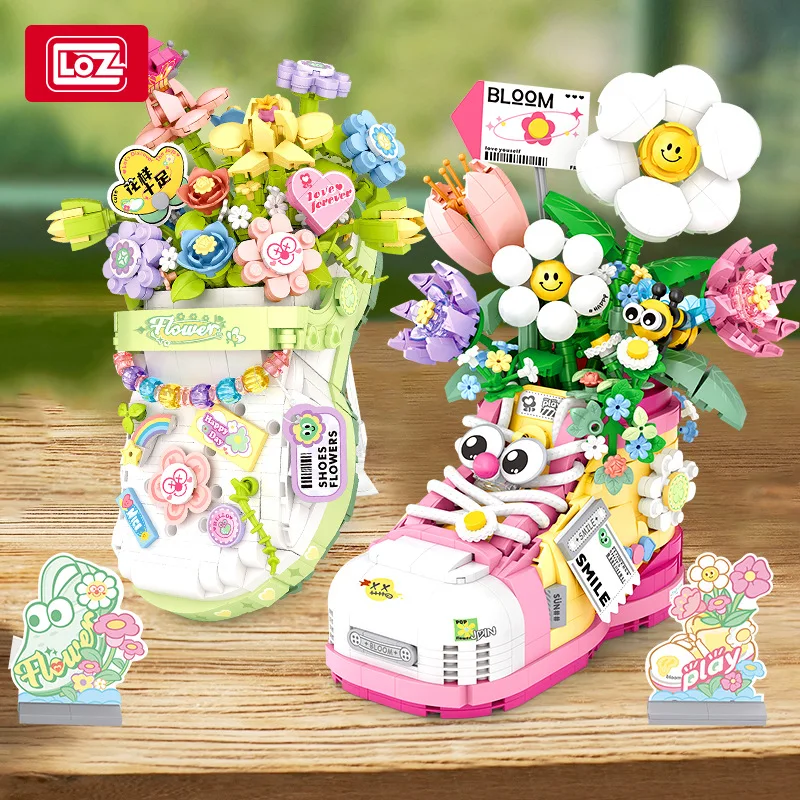 

LOZ inspiration building block flower series running shoes flower hole shoes flower creative MOC desktop ornaments for kid adult
