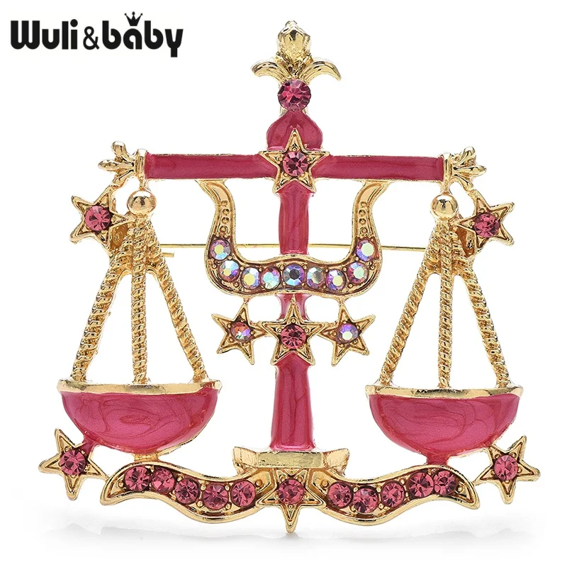 Wuli&baby Big Enamel Scale Brooches For Women Men Vintage Beautiful Libra Constellation Brooch Pins Gifts