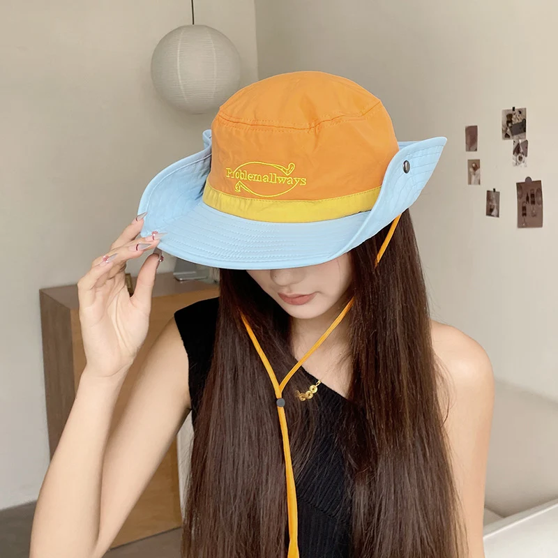 Japanese Retro Color Matching Quick-drying Bucket Hats for Men and Women Summer Outdoor Camping Sun Protection Hiking Caps