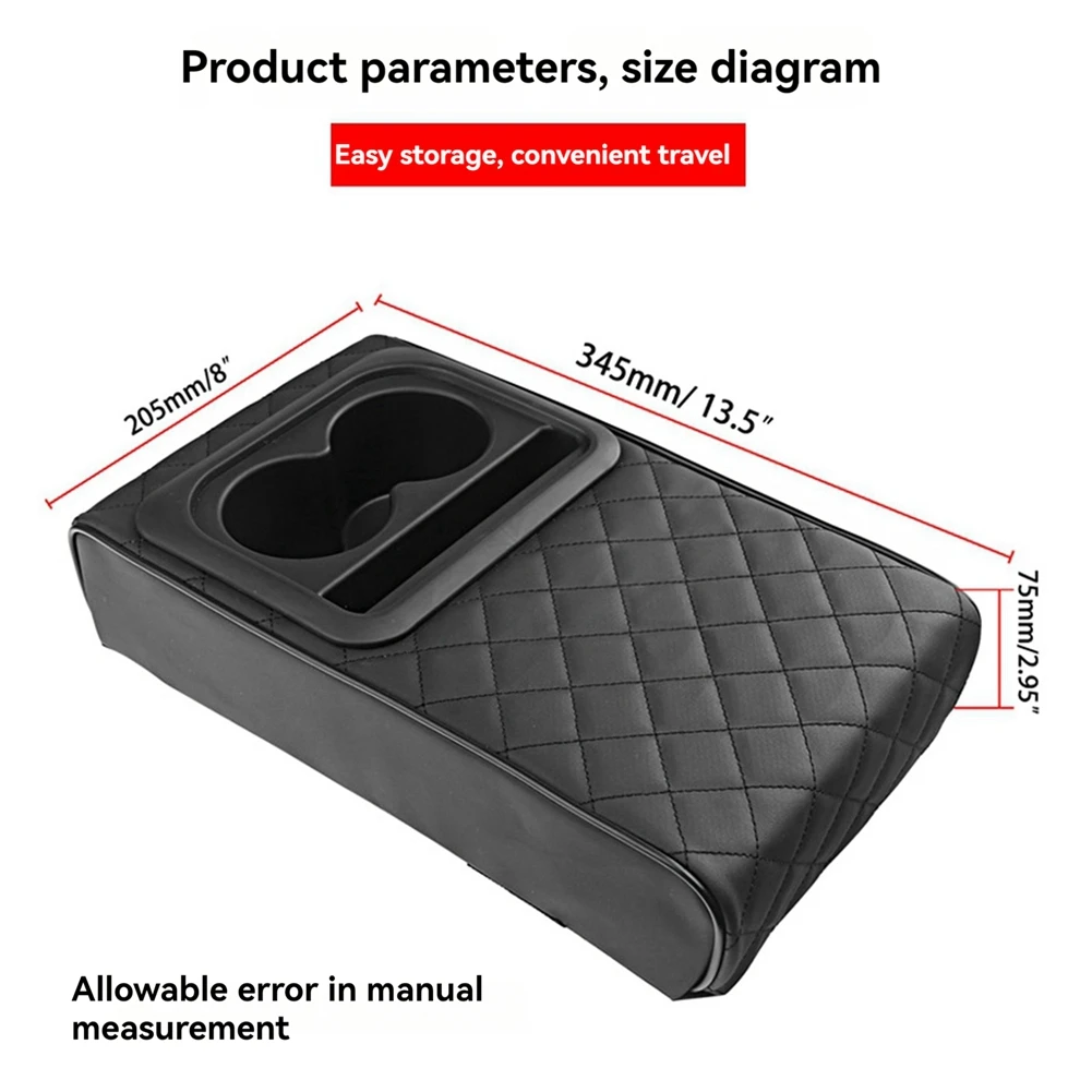 New Auto Center Console Armrest Pillow With Cup Holder Memory Foam Car Armrest Cushion Phone Holder Storage Bag For Most Car