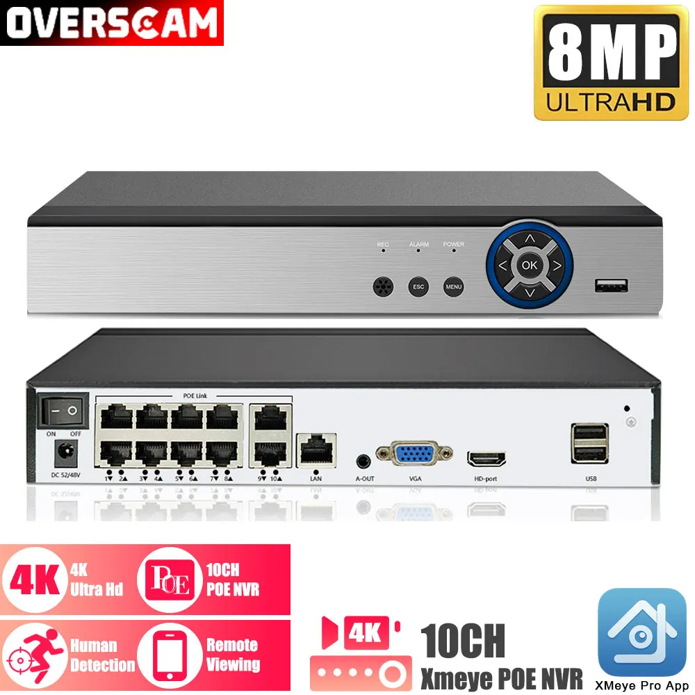 

4K 8MP Face NVR PoE 8CH 10CH NVR для IP-камер CCTV Система домашней безопасности NVR Recorder H.265 Сетевой регистратор с распознаванием лиц XMeye