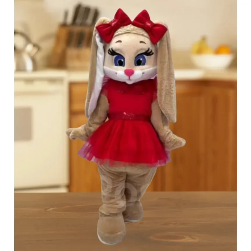 

Red Dress Bunny Rabbit Mascot Costume for Adults Birthday Wedding outfits Halloween Christmas Adults Fancy Party accessories