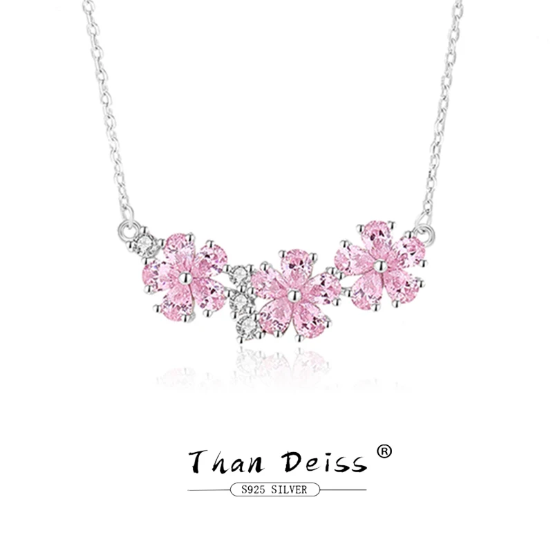 

Cherry Blossom Sterling Silver 925 Necklace Women Light Luxury Niche Premium Three Ins Flowers 45cm Chain Original Jewelry Gift