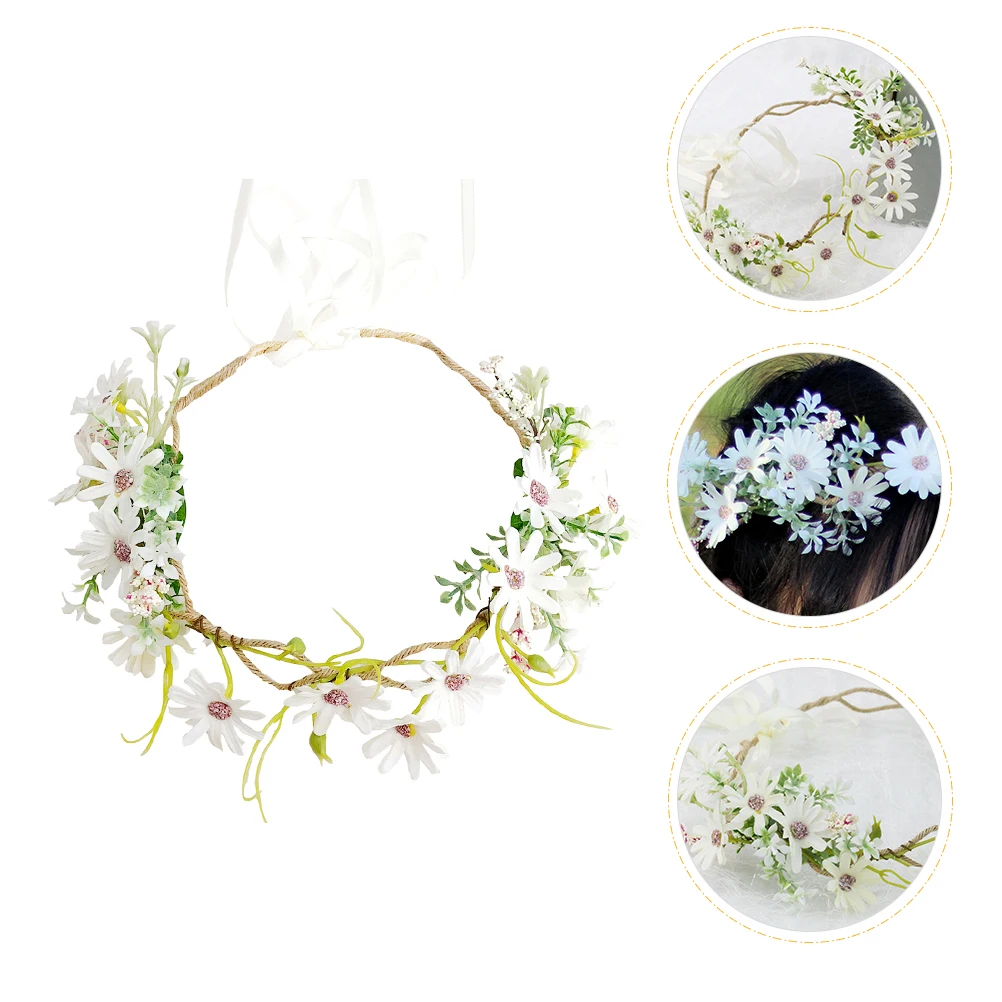 

Artificial White Daisy Wreath Decor Faux Ribbon Wedding Party Office Hotel Floral H crafted Bright Color Fine Texture
