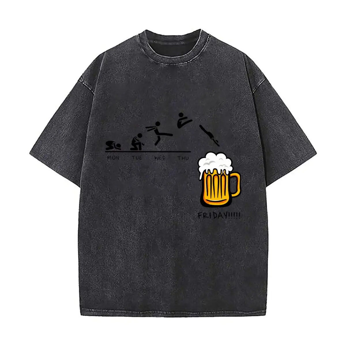 MON TUE WED THU FRIDAY Beer Funny Weekly Evolution Graphic Distressed Faded Baggy Streetwear Tops for Park Hangouts