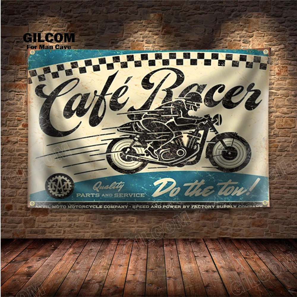 Retro Motorcycle Race Banner Flag USA Classic Vintage Poster Wall Vintage Garage Decor Advertisement   Sign Pub Club Bar