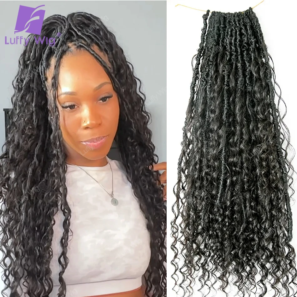 Crochet Boho Locs trança cabelo com cachos, Pré Looped termina encaracolado, Extensões do cabelo