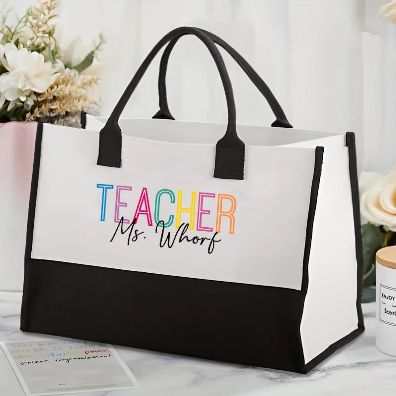 Custom Teacher Name Tote Bag Organizer Large Capacity Travel Shoulder Bags Personalized Back To School Teacher Appreciation Gift