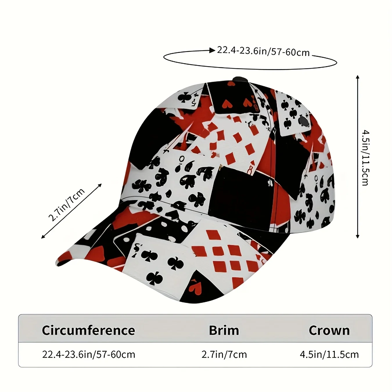 1pc Adjustable Lightweight Baseball Cap with Spade & Heart Symbols, Full-Body Print Breathable Buckle Closure Hat, Machine Washa