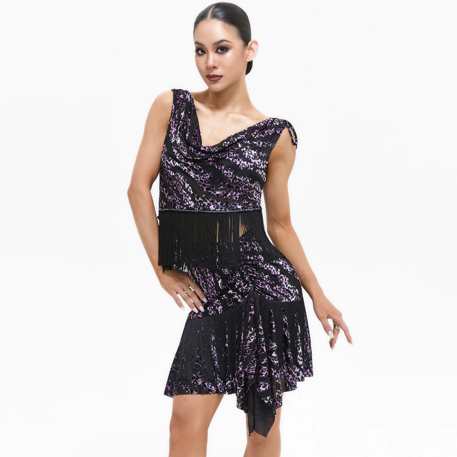 2025 Vrouwen Luipaard Print V-hals Mesh Kwasten Losse Tops Latin Dans Kostuum Praktijk Chacha Tango Samba Dans Dragen DQL 11719