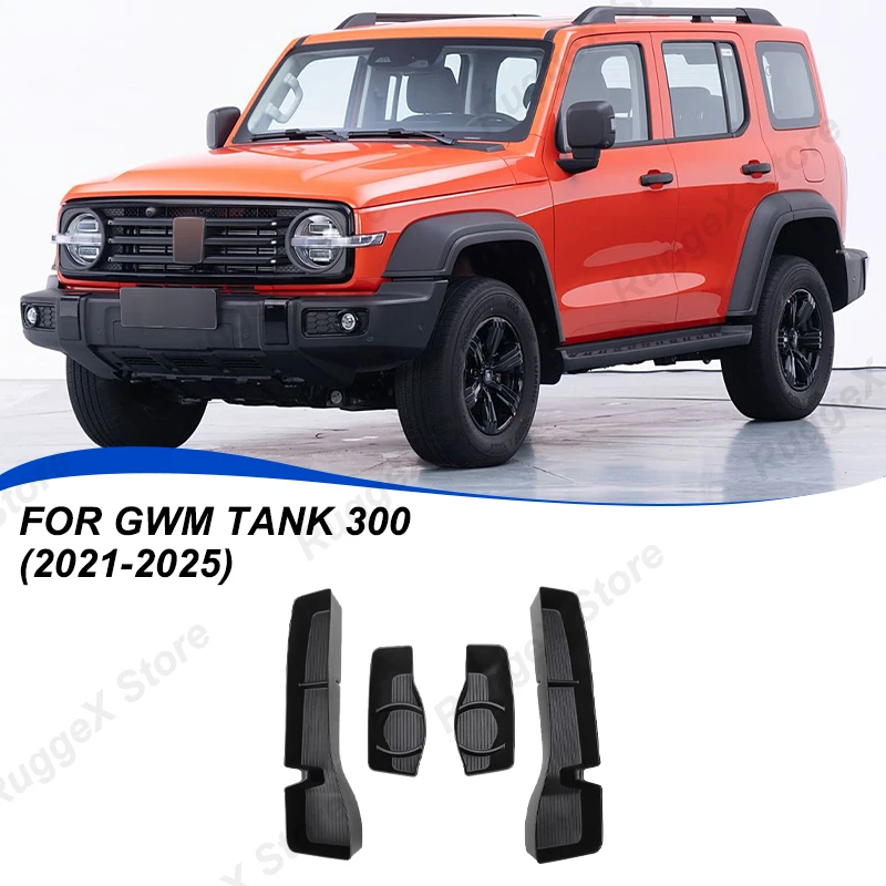 

Для GWM Tank 300 2021-2025: Набор из 4 черных органайзеров для дверных щелей, подстаканников и аксессуаров для салона автомобиля