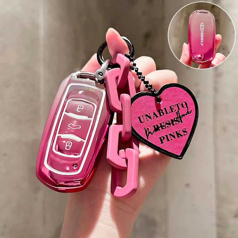 

Romantic Pink for Geely Emgrand 7 GX3 Atlas GS NL3 Gili Emgrand 7 EX7 GT GC9 Remote Car Key Case Cover Fob Holder Accessories