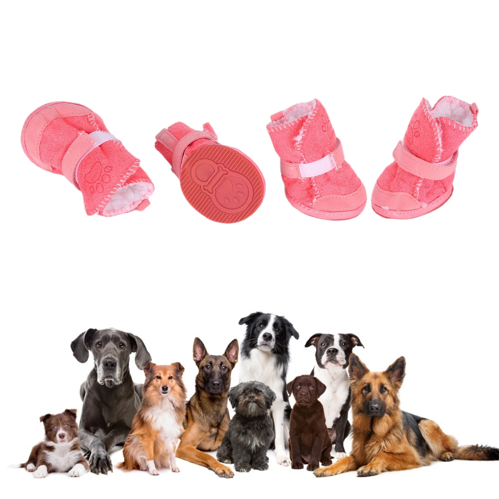 Outdoor Pet Shoes Winter Warm Dog Paw Protector AntiSlip Dog Boots With Hook Loop Closure