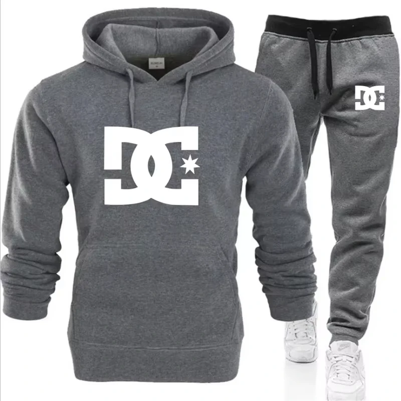 Men's hooded pullover and casual pants two-piece set for autumn and winter outdoor fashionable jogging and fitness