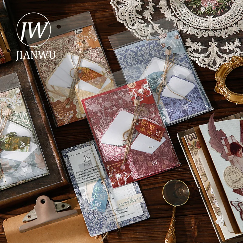 JIANWU Morris's Butterfly Letter Series Vintage Pattern Landscape Collage Scrapbook Material Creative Junk Journal Stationery