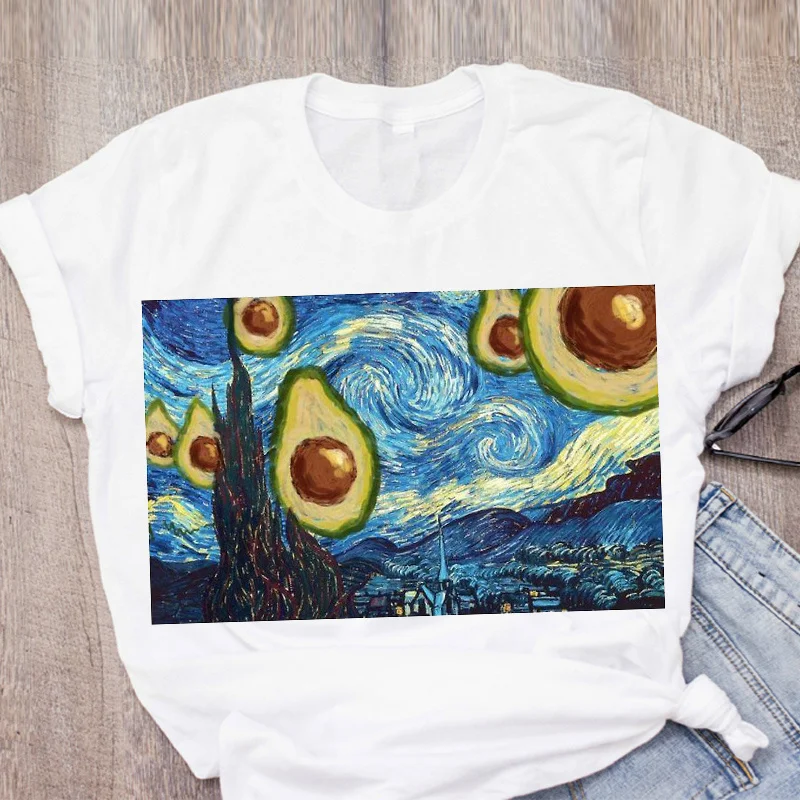 

Women Avocado Moon Night Painting Print Cartoon Short Sleeve Summer Lady Tops T-Shirt Shirt Womens Clothing Tees Female T Shirt