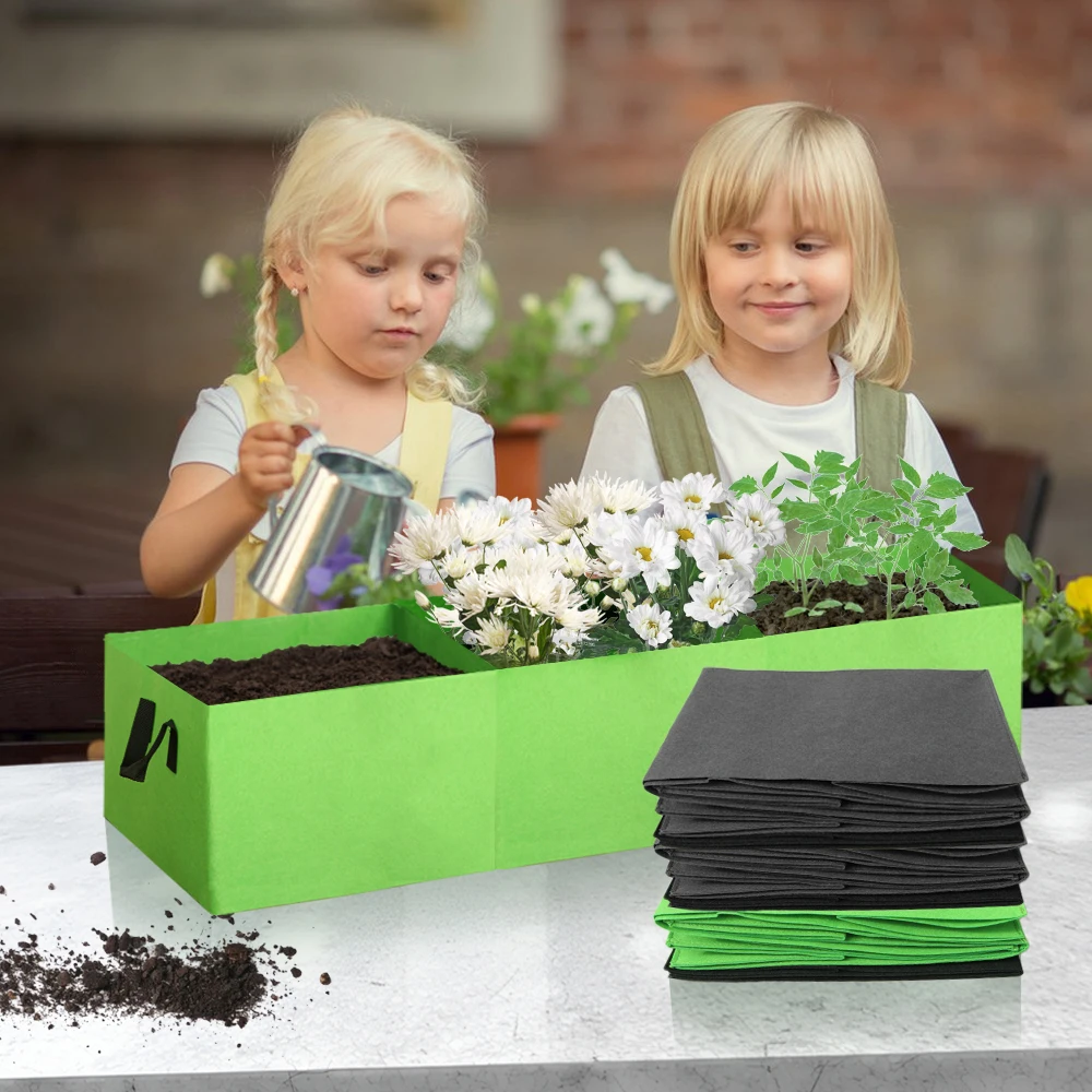 90x30x20cm Rectangle 3Grid Fabric Grow Bags Raised Garden Bed with Handle for Indoor Outdoor Flower Vegetable Potato Plants Pots