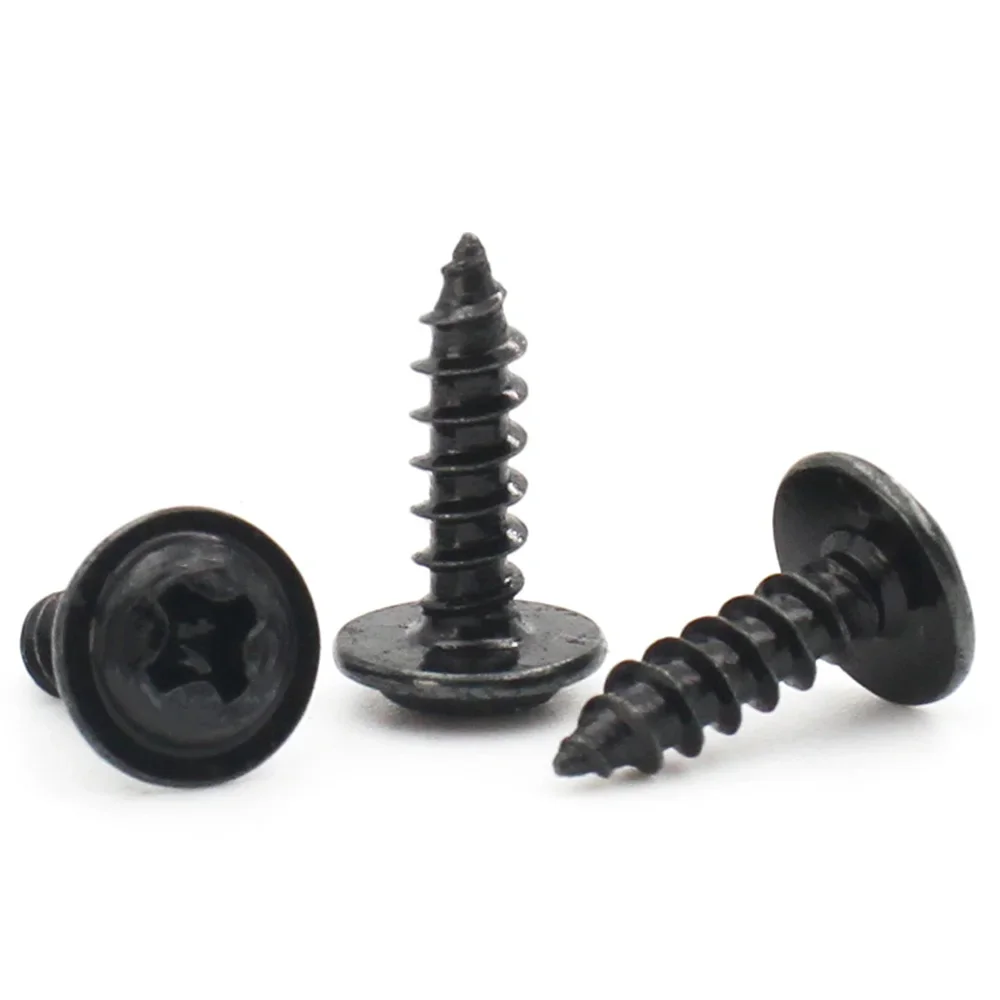 50-200pcs Mini Black Carbon Steel M1.4 M1.7 M2 M2.5 M3 M3.5 M4 Phillips PWA Cross Round Head Self Tapping Screws with Washer