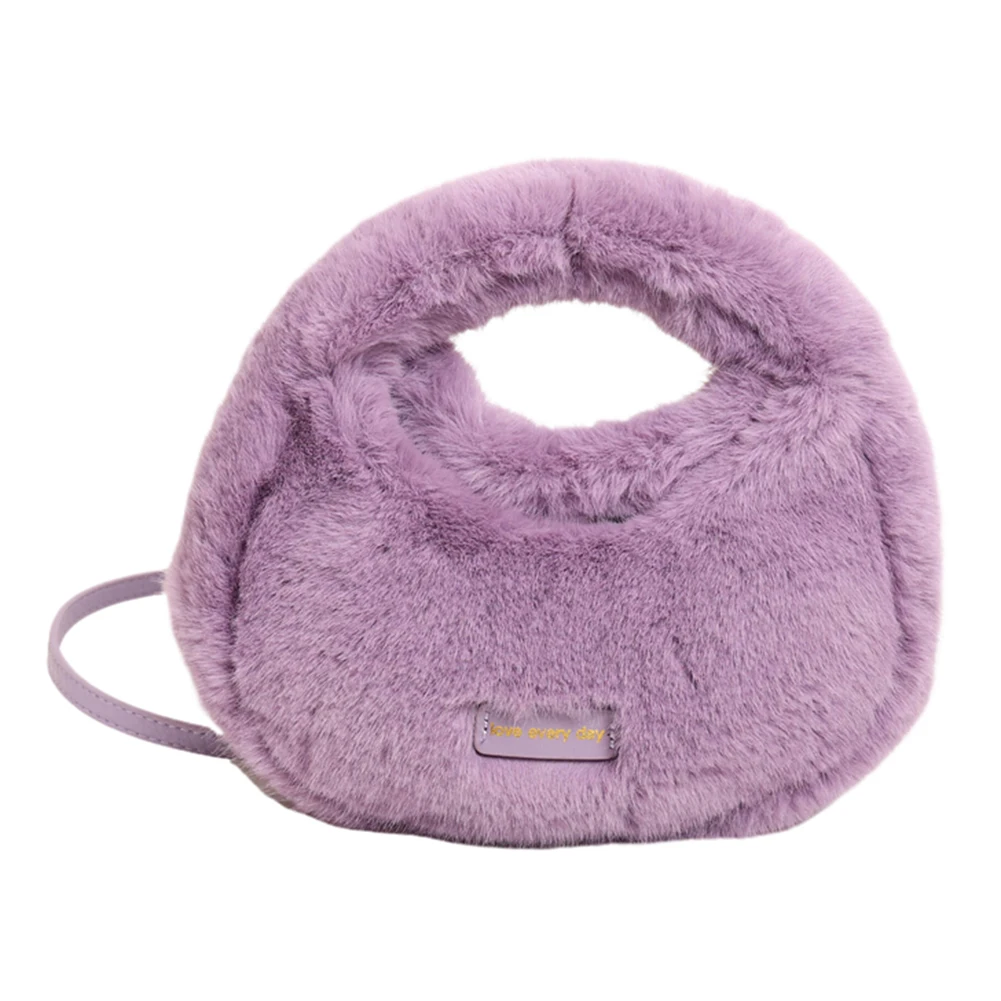 

Women Plush Crossbody Bag Adjustable Strap Handbag Fluffy Top-Handle Bag Solid Clutch Purse for Shopping Travel
