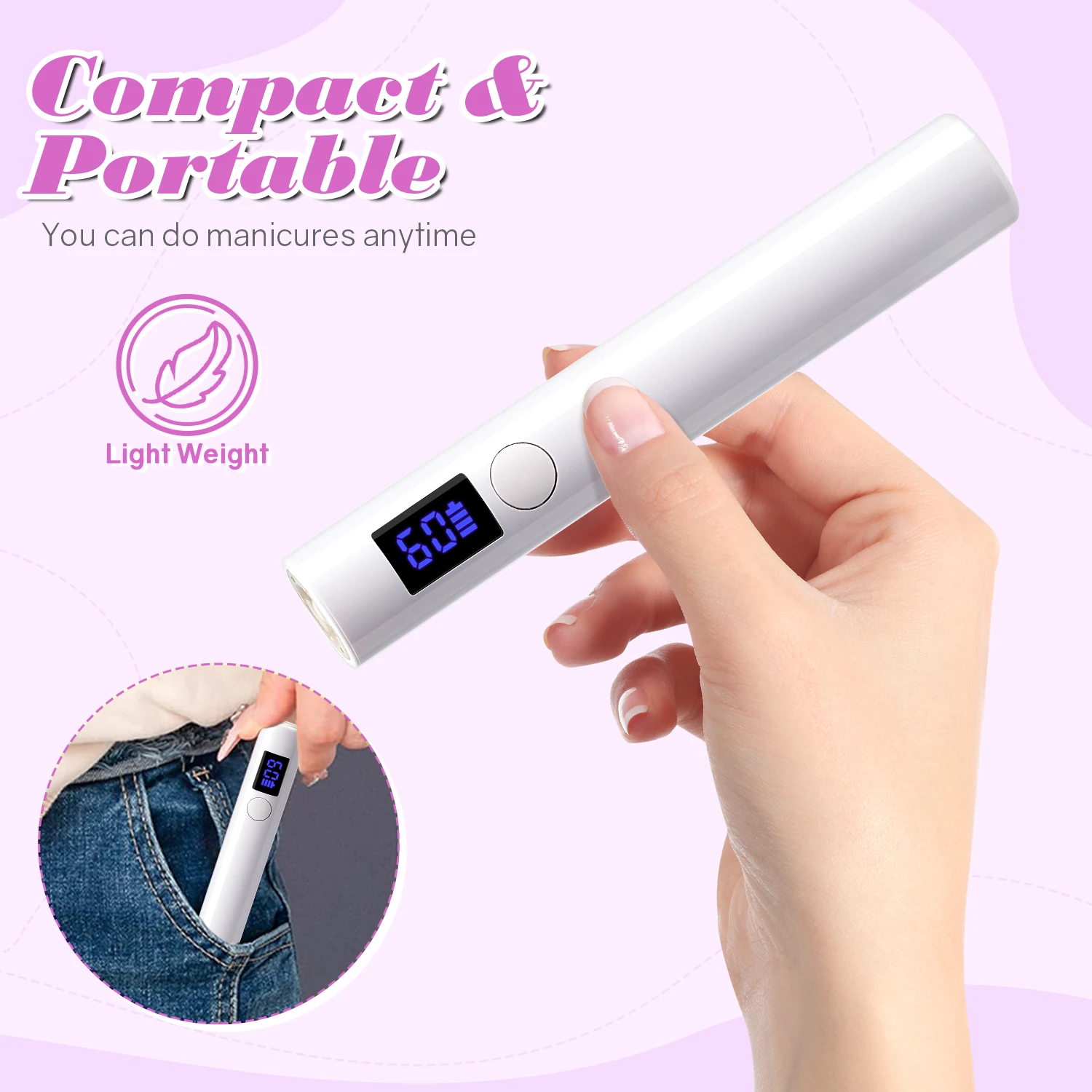 Mini portátil UV LED Nail Lamp, recarregável, portátil, Gel de secagem, sem fio, secador de unhas, Lanterna Pen