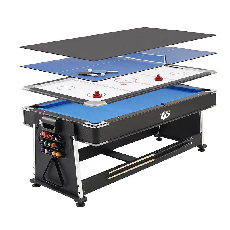 Multi Game Snooker Billiard Tables Pool Factory Price Rotatable 4 in 1 Combo Pool Table Tennis