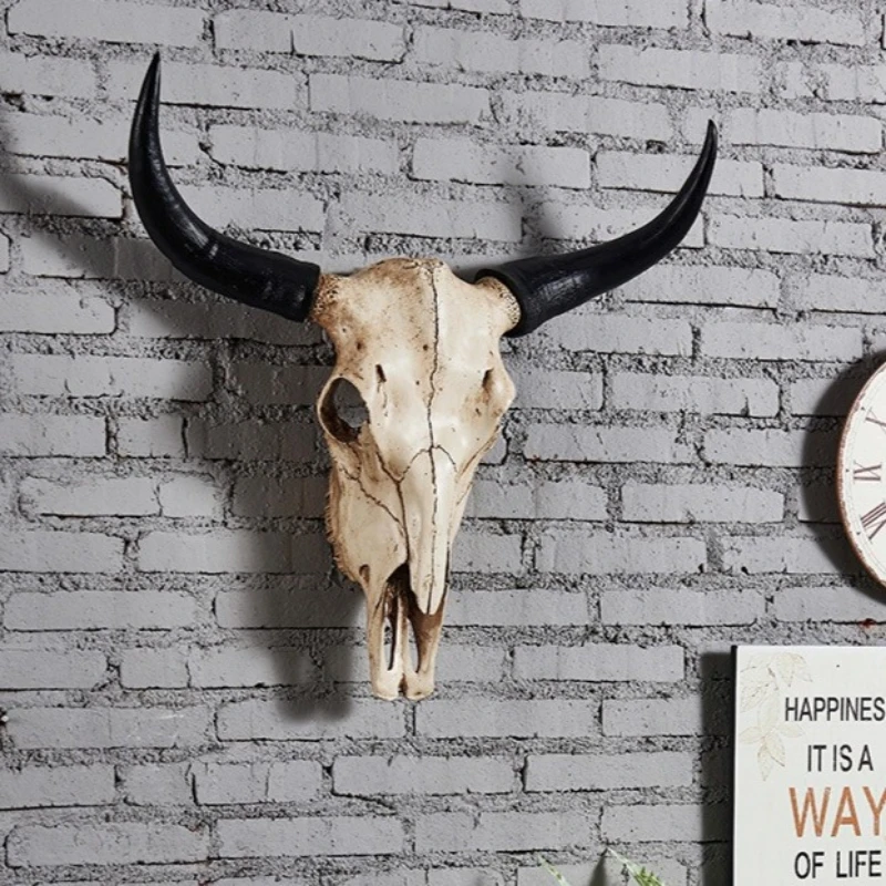 Vintage Bull Head Wandhalterung Harz Geweih Plakette Bauernhaus Lodge Cabin Dekor Rustikale Home Office Kaminsims Kunst Einzigartiges Halloween-Geschenk – Detail 2