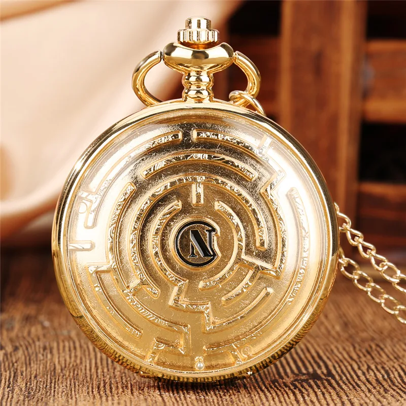 Creative Maze Game Cover Rolling Ball Design Unisex Quartz Pocket Watch Roman Number Compass Dial Necklace Pendant Chain