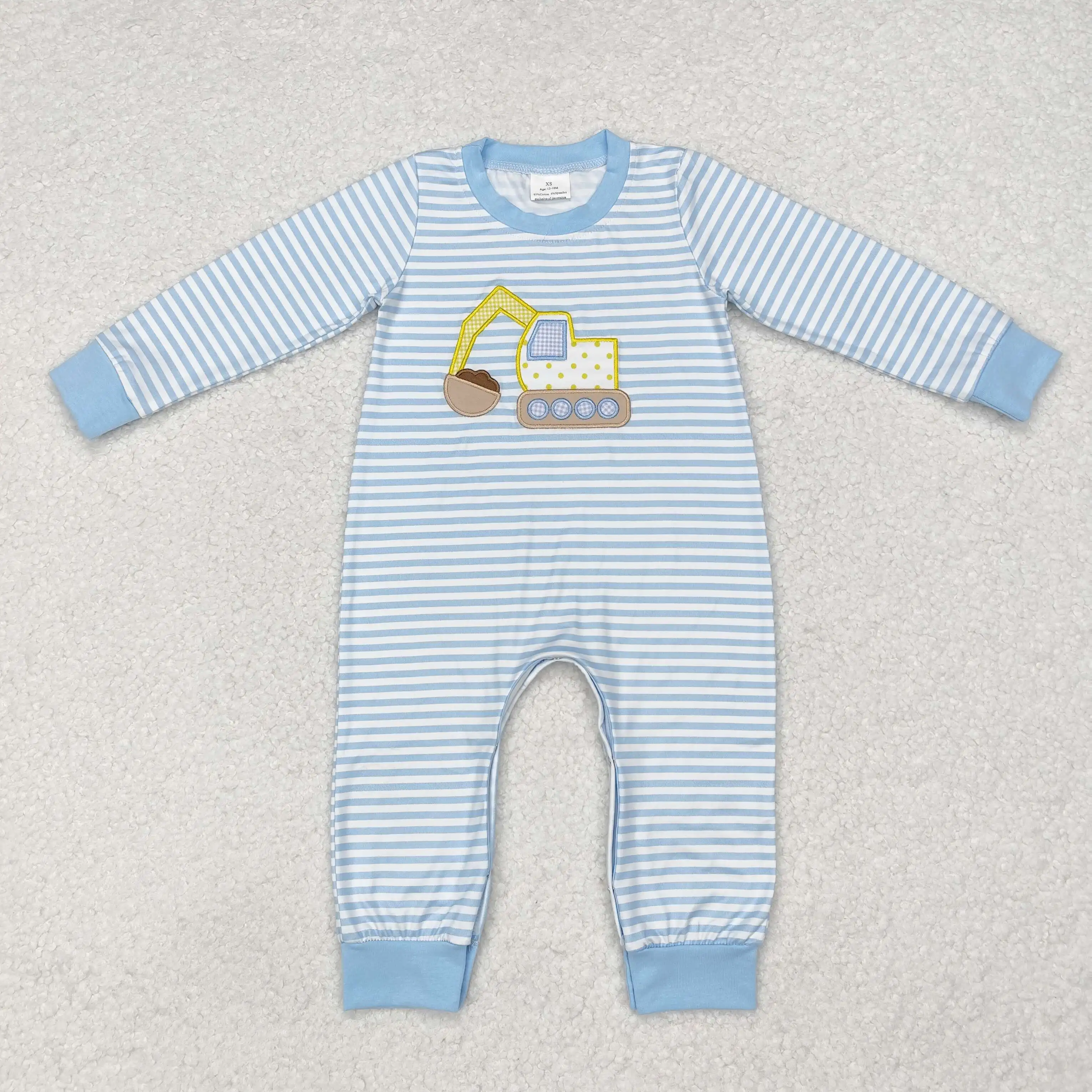 Wholesale Kids Children Newborn One Piece Toddler Baby Boy Romper Infant Long Sleeves Embroidery Tree Tractor Bubble Jumpsuit