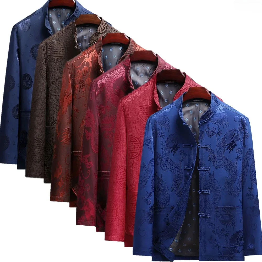 

Men's Blue Long-Sleeve Jacket, Chinese-Style Single-Breasted Stand-Up Collar Coat, Fashionable Relaxed Fit Overcoat. New 2026