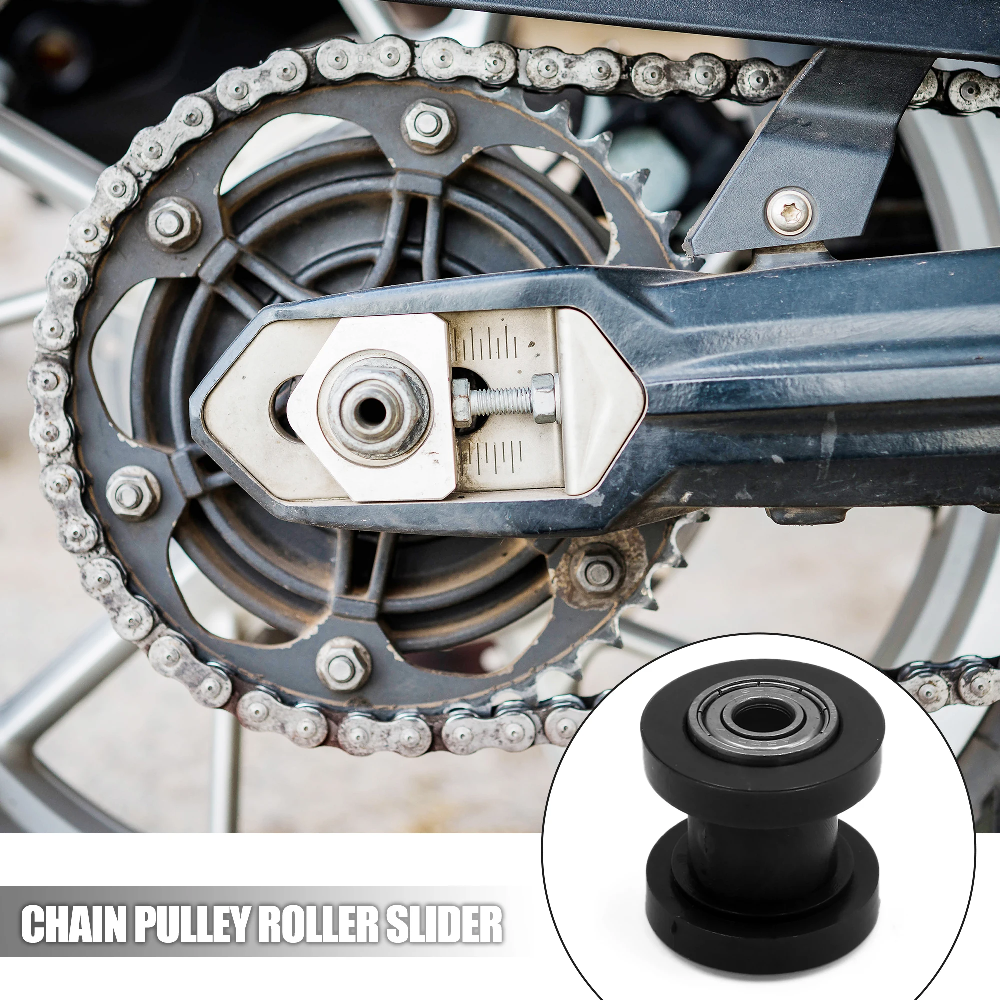 Uxcell 8mm Hole Chain Roller Pulley Slider Tensioner Wheel Guide Black for Motorcycle