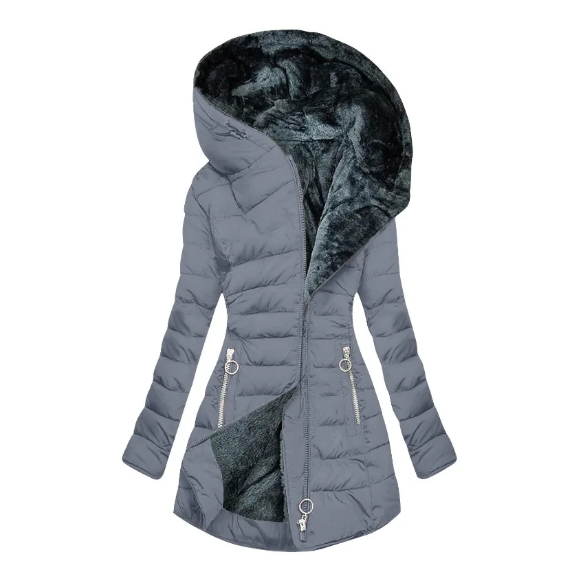 Winter Coat Warm Hair Collar Cotton Jacket Women Zipper Long-sleeved Slim Cotton Coat Jacket Hooded Coats Thick Fleece