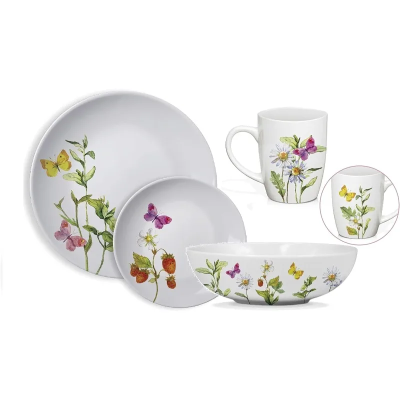 

AM02684 16 Piece Botanical Butterflies Dinner Set, 16pcs, White