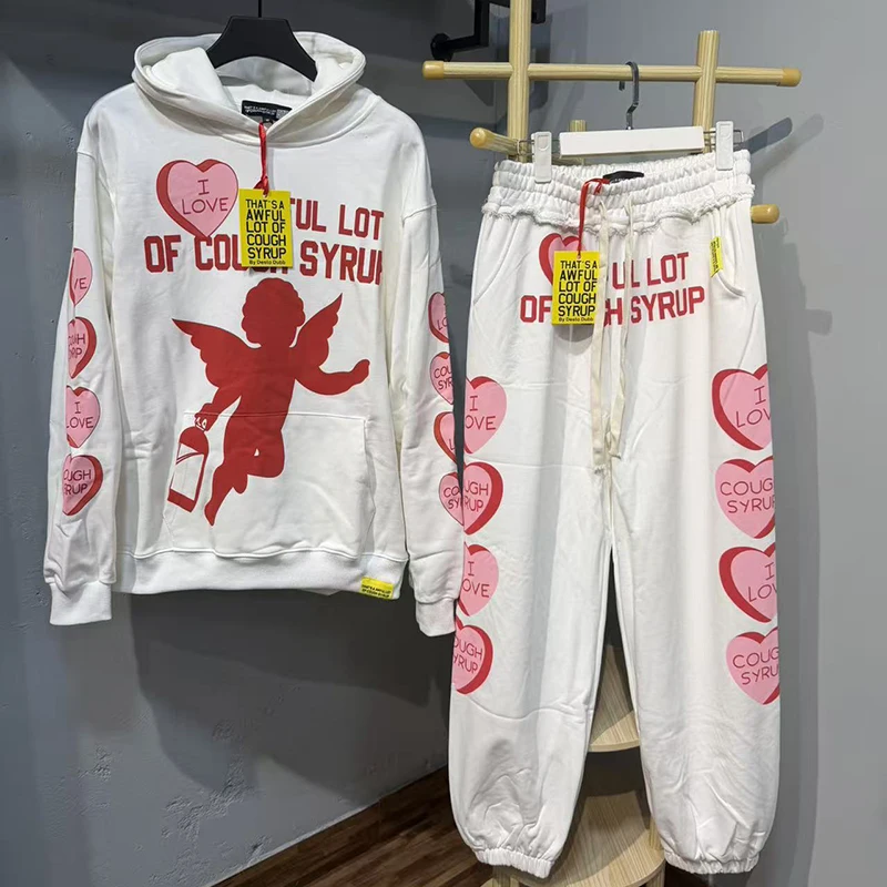 

THAT'S A AWFUL LOT OF COUGH SYRUP American Street Hooded Sweatshirt Male and Female Pants Set Letter Print Autumn Winter Style