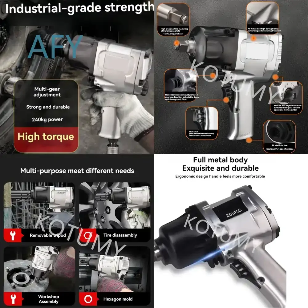180KC Double Hammer Strike Pneumatic Wrench for Automotive Repair Heavy Duty Air Impact Wrench Tool Kit 1/2 Inch Drive 7000