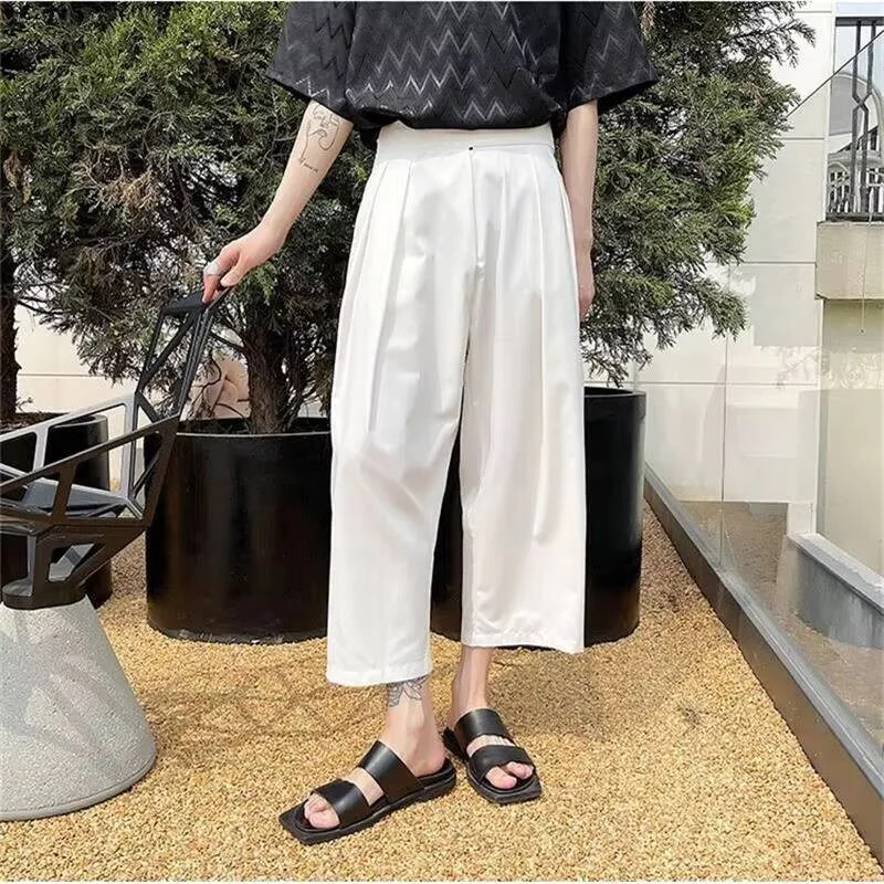 

Personalized Summer Pleated Men's Wide-Leg Dark New Pants Fashion Casual Retro Loose Oversized Nine-Minute Pants