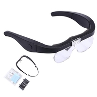 Rechargeable Magnifier, Eyeglass Magnifier Black ABS For Reading And Hobbies With 2 LED Lights And Lenses