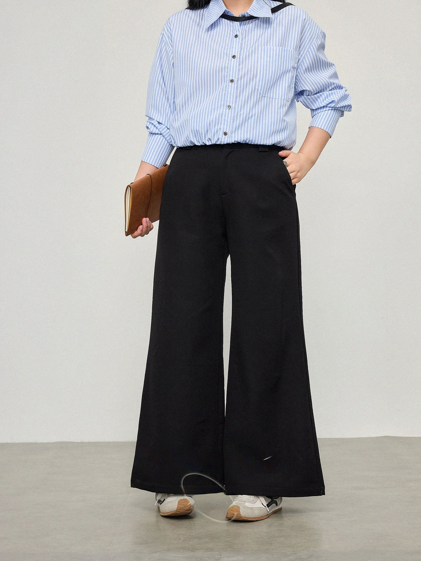 

High Waist Wide Leg Casual Pants Straight Cut Drapey Suiting Women's plus Size Fashion Design Spring Autumn Polyester Fiber