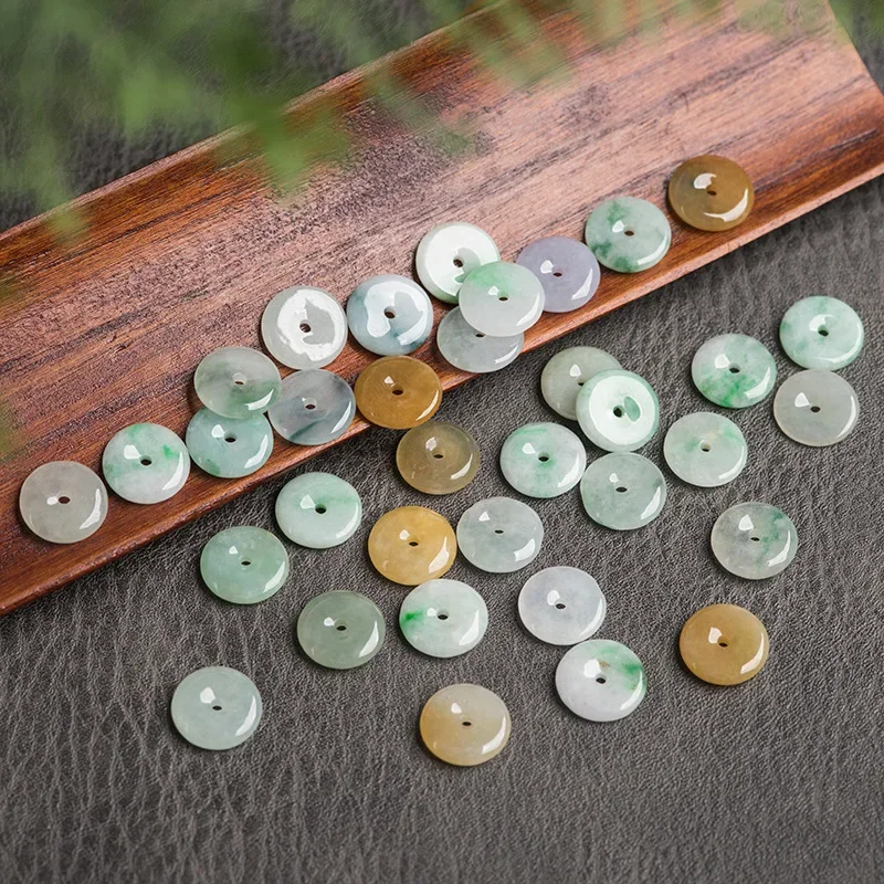 

10pc Natural Emerald Jade Tricolor Safety buckle 9mm Beads Pendants DIY Bracelet Earrings Jewellery Accessories Amulet Women