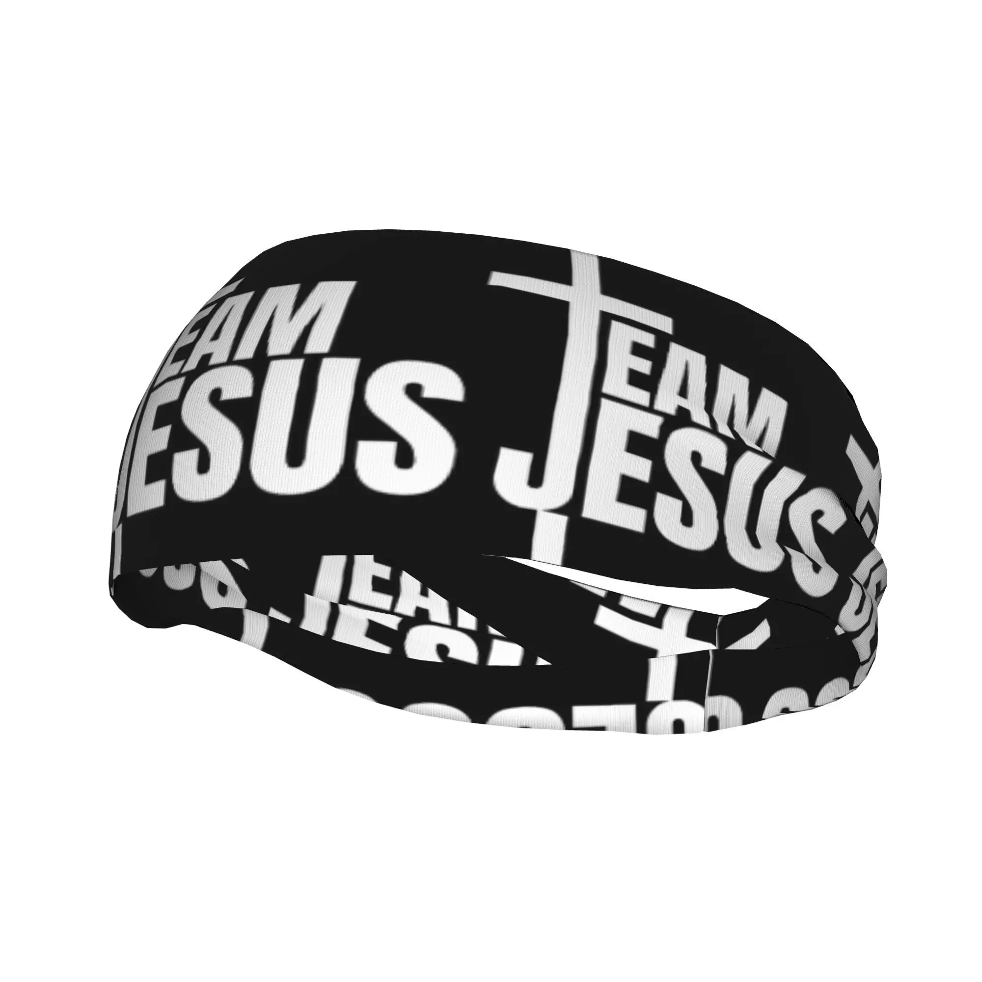

Team Jesus Cross Print Headband Sweat Absorbent Elastic Non-slip Sports Hairband for Christian Believers Faith Unisex Accessory